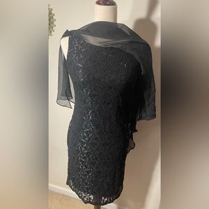 Scarlett - Black Sequin and Lace Dress with sheer top - Size Small